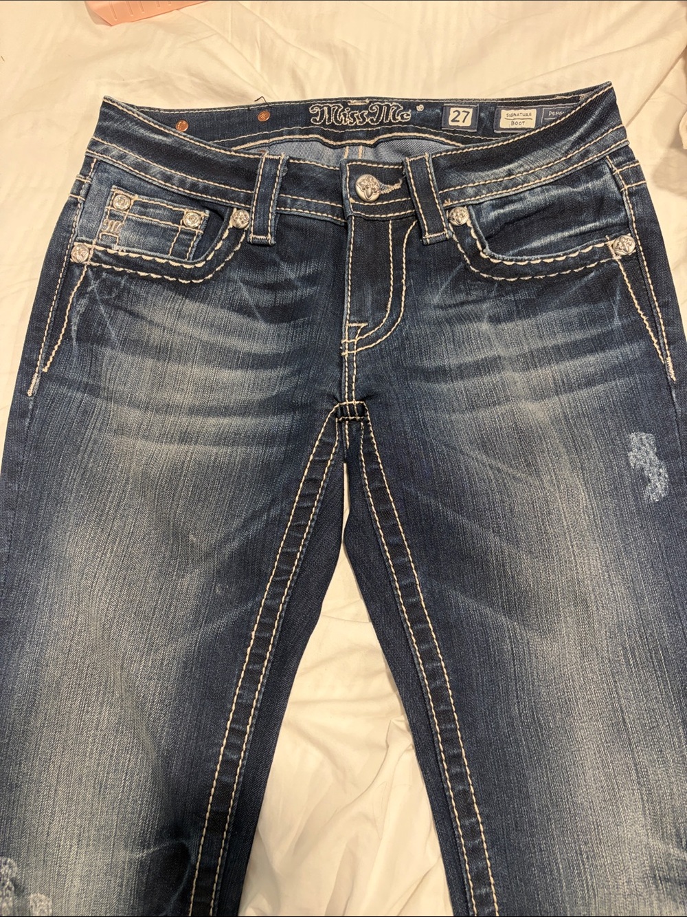 Miss Me Women's Dark Blue Skinny Jeans with Contrast Stitching